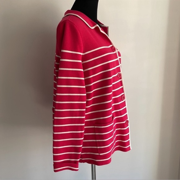 NEW Talbots Women Hot Pink & Cream Striped Knit Blazer Sweater Jacket Size X - Picture 2 of 4